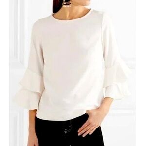J Crew Lana Boat Neck Ruffle Sleeve Crepe Blouse 0065